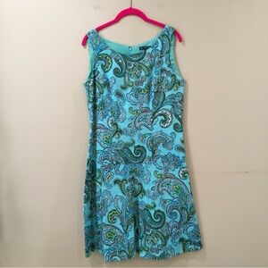 346 Brooks Brothers Paisley Green A Line Dress Sleeveless Lined  Womens Size 8